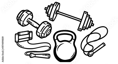 Dumbbells and fitness equipment illustration.