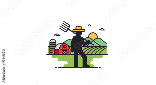 Man in hat holding farm tool.