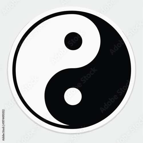 A classic circular black and white yin yang symbol representing balance, harmony, and interconnectedness of opposing forces in the universe.