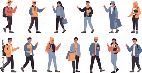 Modern Young People Cartoon Character Set with Students and Casual Urban Style for Lifestyle Illustration