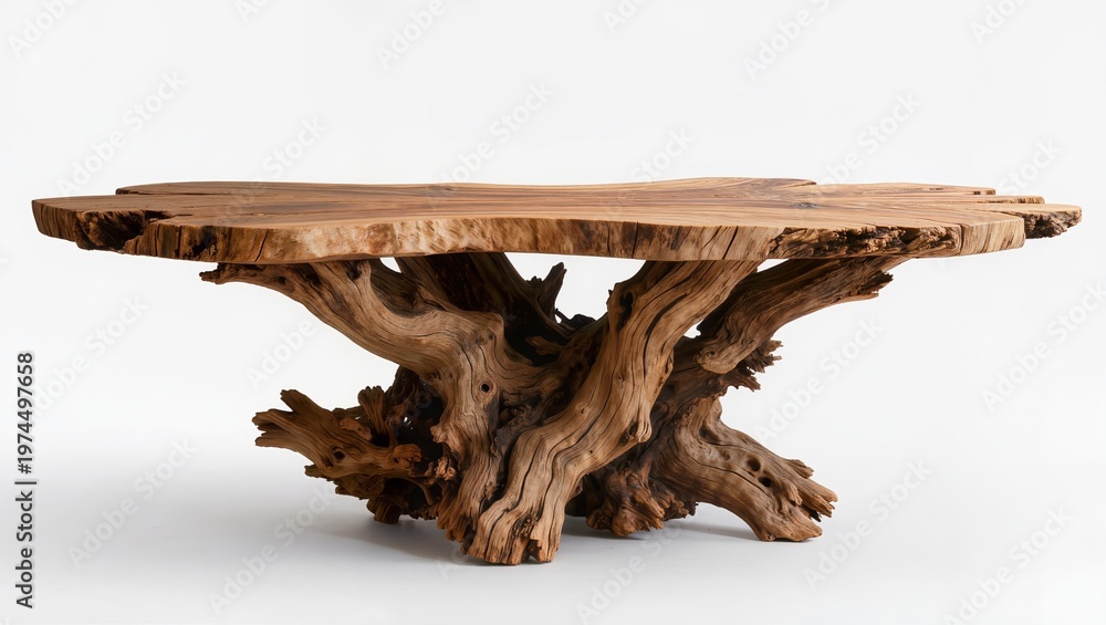 Fototapeta premium Rustic Driftwood Wooden Table Isolated on White Background