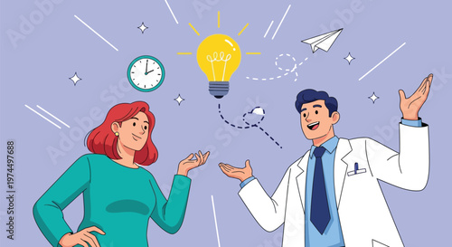 Two professionals having a creative idea with a lightbulb moment