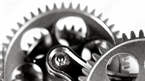 High-quality macro footage of interlocking metal gears in motion. Perfect for industrial, engineering, teamwork, and mechanical concept videos.