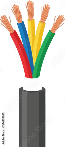 Colorful wires protruding from a large electrical cable