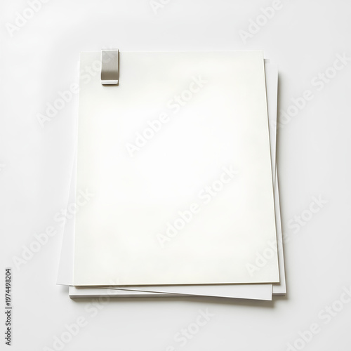 Stack of white papers held together with a clip.