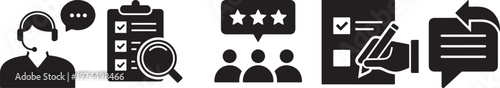 Set of black representing customer service, feedback, surveys, and communication processes