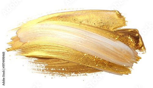A swirled smear of shiny gold paint on a white background