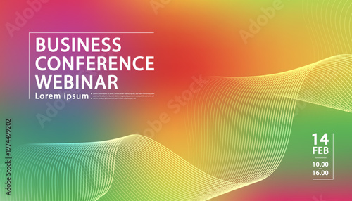 Colorful abstract gradient background with grid wavy lines for business conference webinar banner.