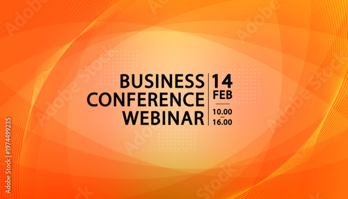 Business conference webinar banner with abstract orange dynamic waves.