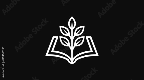 Abstract Book And Plant Logo On Black Background