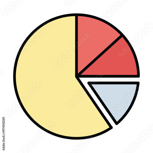 Vector of a pie chart divided into three sections with distinct colors