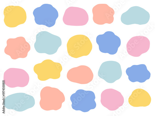 ゆるいフレームのベクターイラストセット。枠、流体シェイプ、楕円、曲線