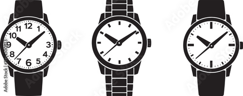 Classic Analog Watch Collection With Minimal Wristwatch Icons Vector