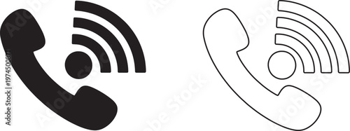 Phone Call Symbol Collection With Signal Waves Vector