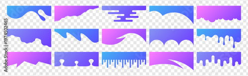 Separator header, section divider wavy shape set for website, app, web page. Modern bottom, top border, headline flat design elements or footers with wavy lines, drips, drops on transparent background