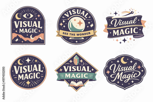 Visual magic logo collection creating mystical and celestial branding with stars, moons, and symbolic elements for enchantment