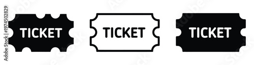 Ticket admit icon set. Movie ticket stub sign. Line raffle ticket icon. Cinema tickets icon element in flat simple style. Thin stroke editable icons
