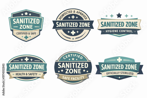 Sanital zone badges and labels collection ensuring hygiene control, safety, and certified sterile environments