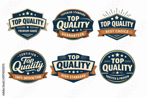 Branding quality badges and emblems collection, guaranteeing superior products with premium grade labels