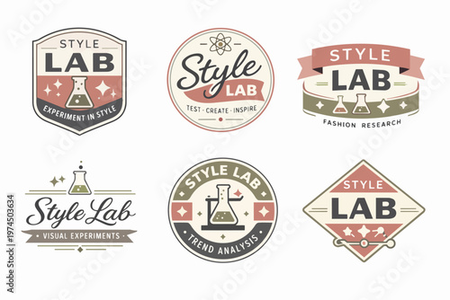Style lab collection of flat design badges and emblems, combining fashion research and experimental design concepts