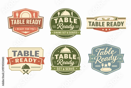 Table ready vintage logos and badges collection for restaurant, dining, kitchen, and set and serve concepts