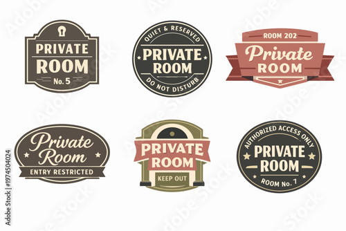 Private room signs collection with entry restricted, quiet and reserved, do not disturb, keep out messages