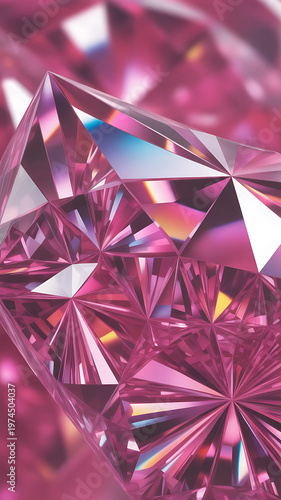 Sparkling Pink Diamond Gemstone Macro, Abstract Geometric Facets