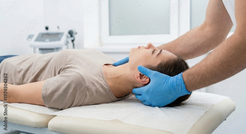 Fototapeta premium Therapist performing manual neck mobilization on patient
