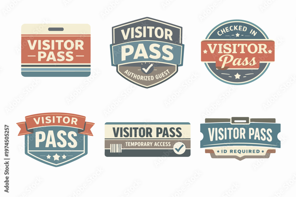 Obraz premium Visitor pass badges and identification tickets for authorized guests displaying temporary access and security control concepts