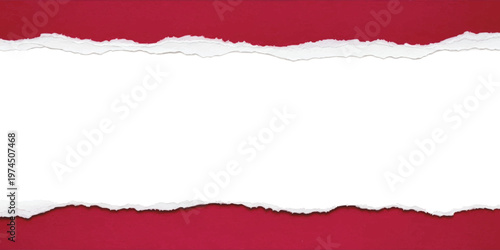 Red torn paper border background with ripped edges and white center for creative copy space vector illustration