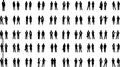 Black mountain silhouette collection featuring snow capped peaks, desert mesas, rocky ranges, and rolling hills isolated on white background for design.