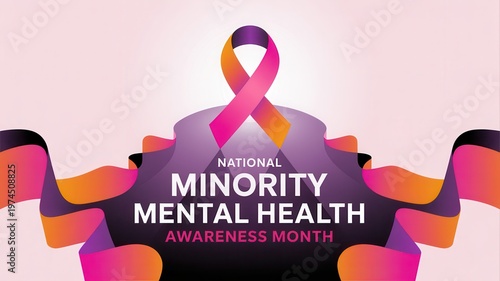 National Minority Mental Health Awareness Month banner with decorative ribbon on light background