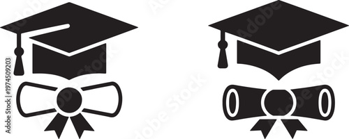 Graduation cap and diploma icons representing academic achievement and education Vector illustration.