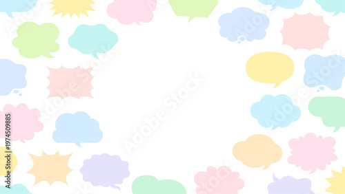 カラフルな吹き出しが円形に囲むフレーム