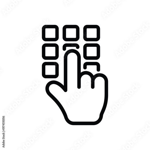 Graphic vector design of a hand pressing a button on a digital keypad interface