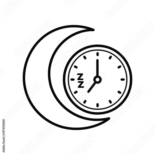 Vector of a clock with a crescent moon design indicating sleep time