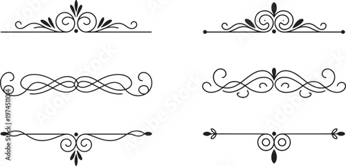 Set of six classic vintage dividers with swirling and abstract elements for elegant page separations. vector illustration