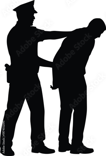 police arrest silhouette, law enforcement action scene, criminal suspect detention, security officer control concept, crime prevention illustration, justice system authority, custody procedure