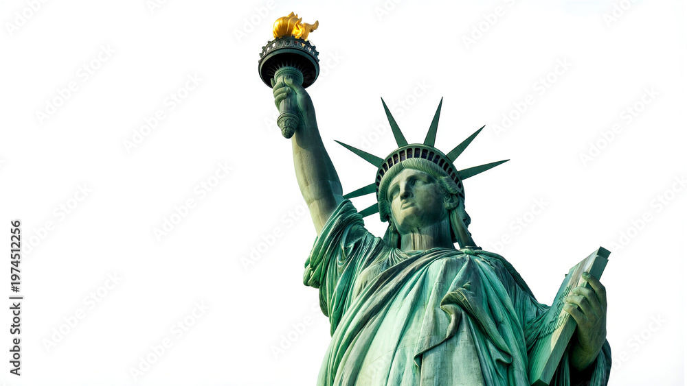 Fototapeta premium Statue of liberty monument in new york city with torch and tablet