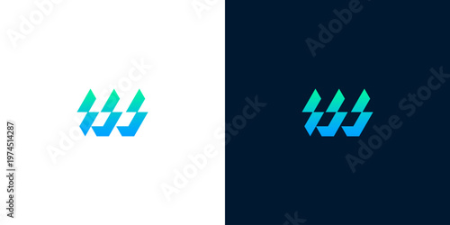 Dynamic abstract W lettermark logo design featuring a modern gradient of blue and green, ideal for technology, digital, and corporate branding solutions seeking a sleek and innovative visual identity