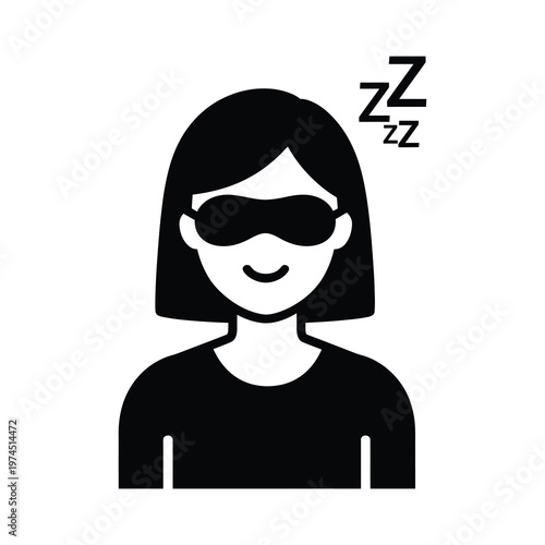 Vector icon of a woman wearing a sleep mask with zzz symbols.