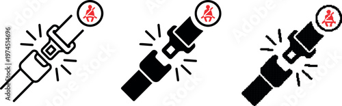 Seatbelt buckle icons one outlined and one solid with safety symbols on transparent background