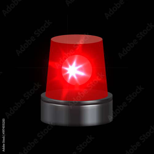 Red emergency siren with rotating beacon light creates urgent alert signal for police, ambulance, and fire safety response vehicles in 3D illustration.
