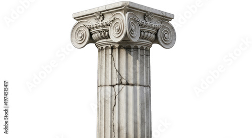 Doric column capital with fluted shaft isolated on transparent background