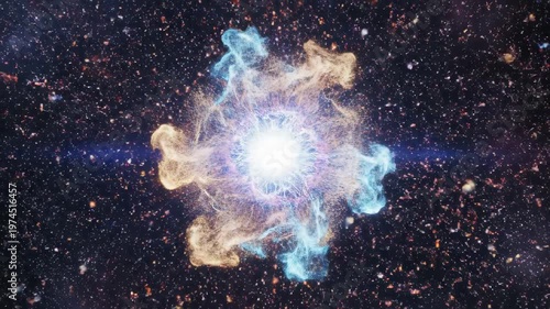 Abstract Energy Burst with Lightning and Nebula in Space.