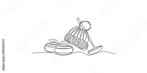 Continuous line drawing of a hairbrush and hair care products on a white background beauty