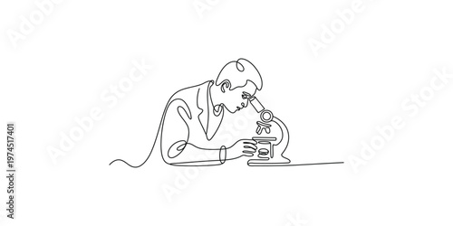 Continuous line drawing of a scientist looking through a microscope lab laboratory research science scientific