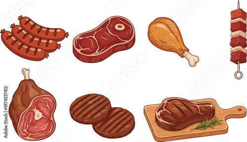 Assorted meat and BBQ set with steak sausages and chicken drumstick