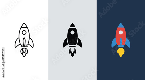Rocket Ship Icons on Color Backgrounds
