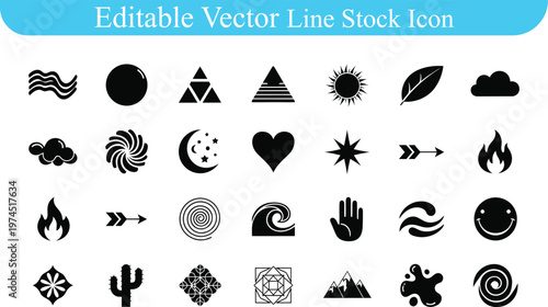 Collection of nature weather abstract symbolic vector icons for environment and design concepts with abstract